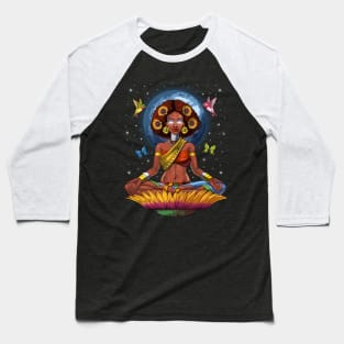 African Woman Hippie Yoga Baseball T-Shirt